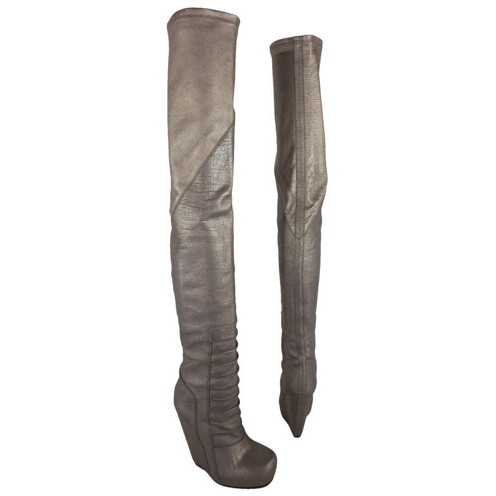 Rick Owens Ruhlmann Boots US 5.5 EU 35.5 Womens Silver Wedge Tall $2330